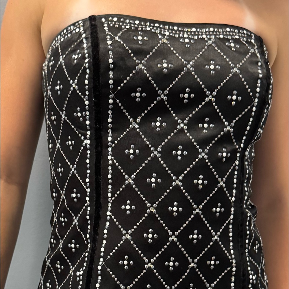 White House Black Market Black Strapless Top with Silver Accents
